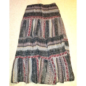 VINTAGE Womens Skirt-KARISS-floral/paisley tiered Festival BOHO maxi pull-on-L